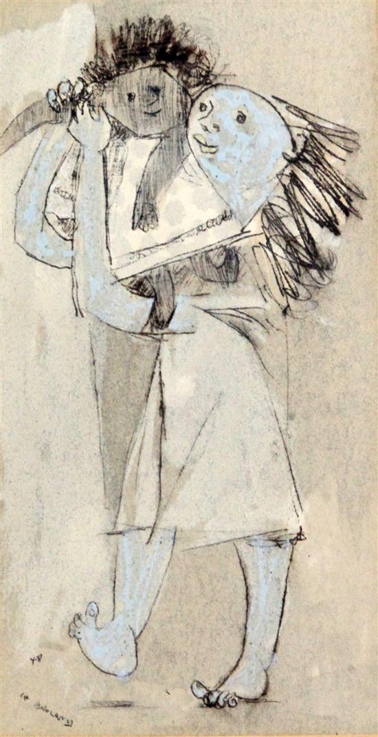 § Louis Le Brocquy HRHA (1916-2012) Child with doll - Hommage a Jankel Adler 8.75 x 4.75in.